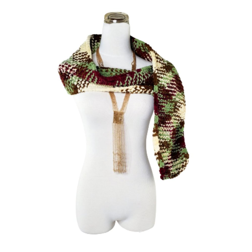 Handmade Crocheted Scarf Multi-Color: Burgundy, Green, Cream, and Brown. New!!!